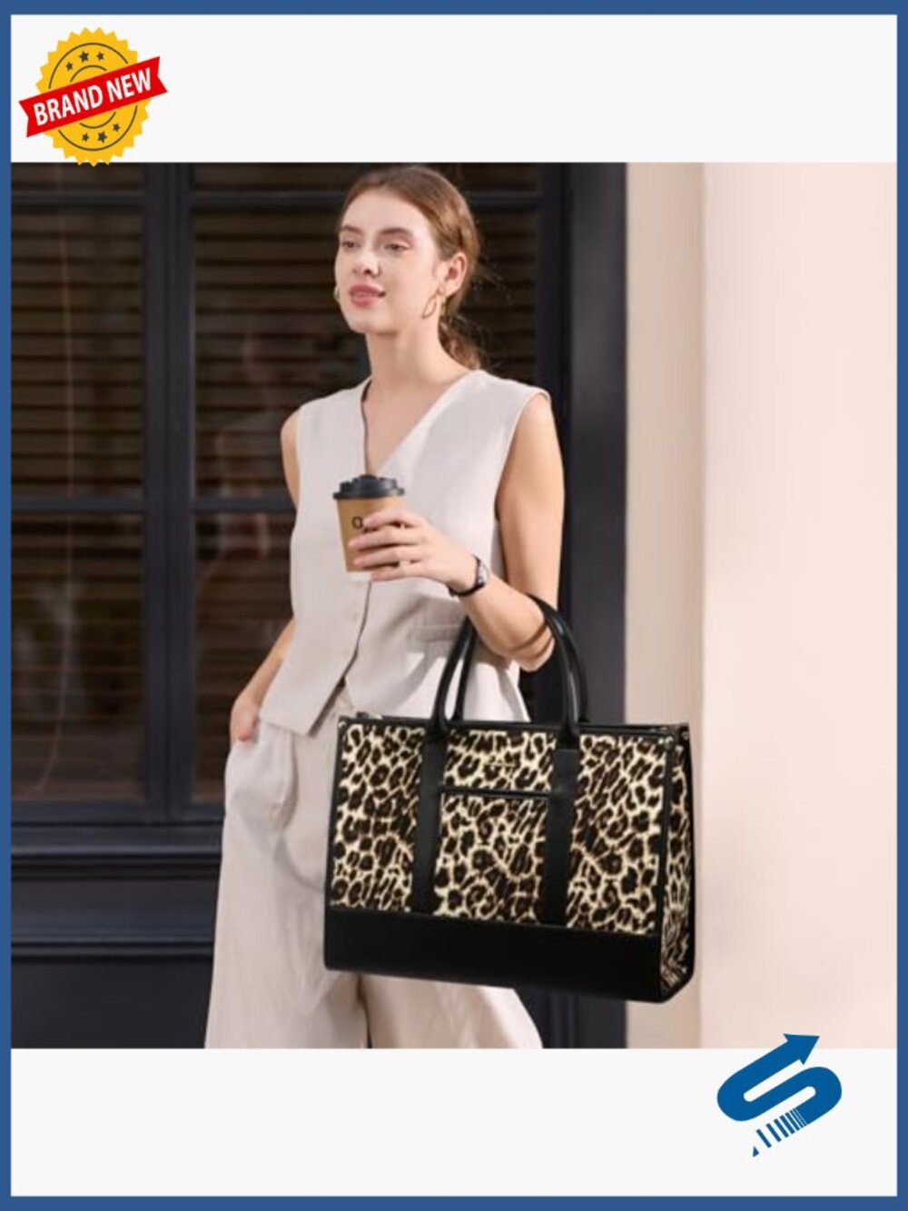 Canvas Laptop Tote Bag 15.6" Large Work Teacher Briefcase Office - Picture 2 of 6